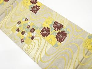 色紙に観世水・菊模様織り出し袋帯